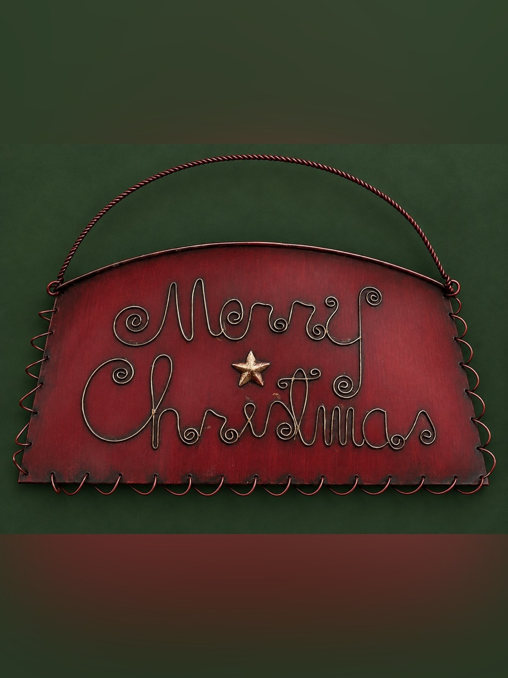 Rustic Merry Christmas Metal Wall Hanging Sign Burgundy Wire Holiday Decor